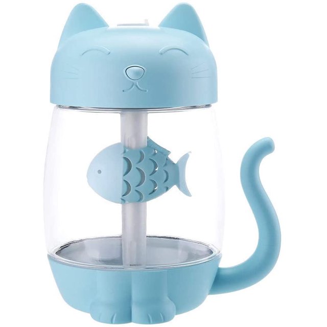 350ML Cute Cat Cool Mist Humidificador LED Night Light Difusor Purificador Atomizador Puede alimentar ventiladores y Nightlights Blue brillar Electrónica