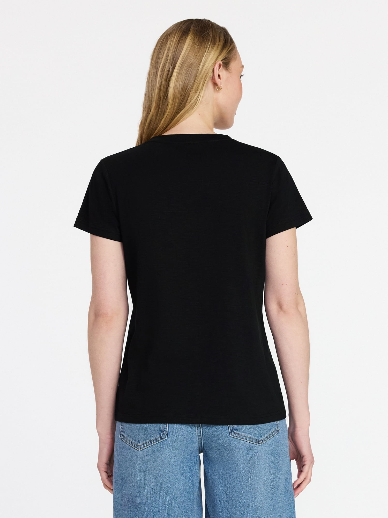 Time and Tru Women's Slub V Neck Tee with Short Sleeves, Sizes XS-XXXL