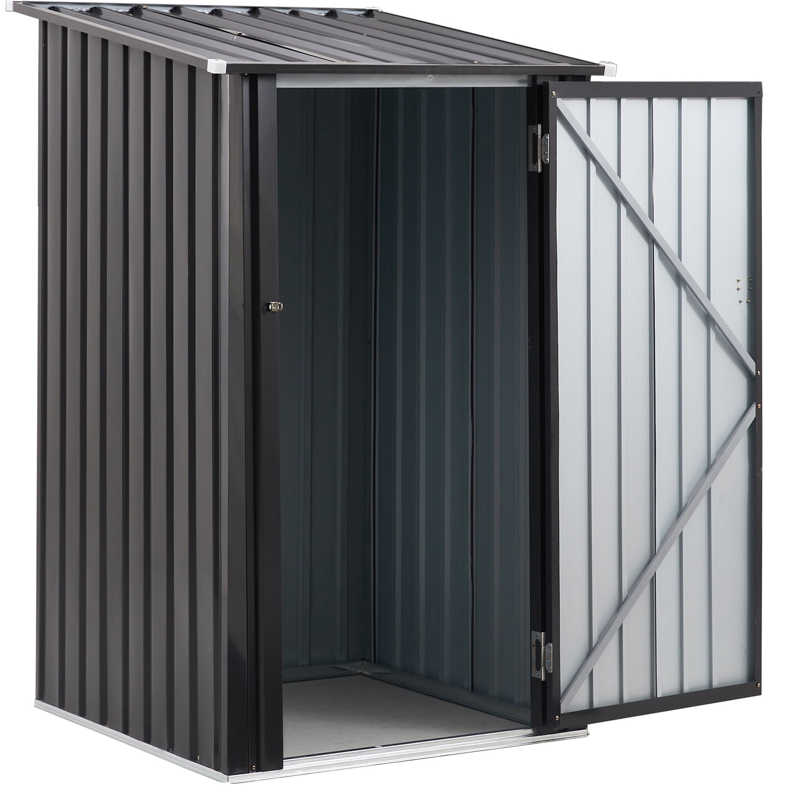 Firewood Rack, Covered Log Storage Stand for Garden Backyard Patio Porch, Gray Galvanized Steel