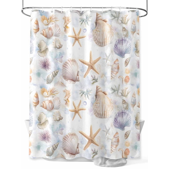 Fsddascl Coastal Shell Conch Shower Curtain Set - 54" x 78" Washable Bathtub Curtain with 12 Hooks, Summer Beach Starfish Ocean Waterproof Fabric Stall Shower Curtains for Bathroom/Bathtub Décor