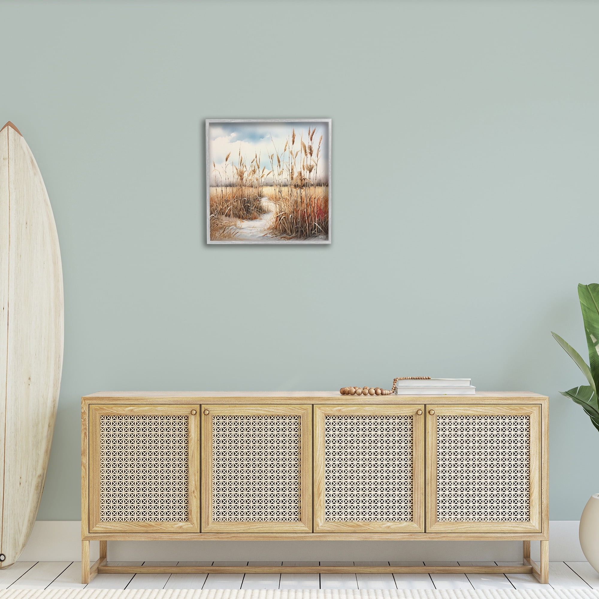 Stupell Industries Looming Beach Reeds Landscape Painting Gray Framed Art Print Wall Art, 24 x 24