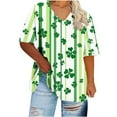 thumbnail image 4 of TKLPEHG St. Patricks Day Shirts Women Crew Neck Plus Size Tops Green Irish Shamrock Print Graphic Tee Short Sleeve Striped Shirt (Green,XXXL), 4 of 5