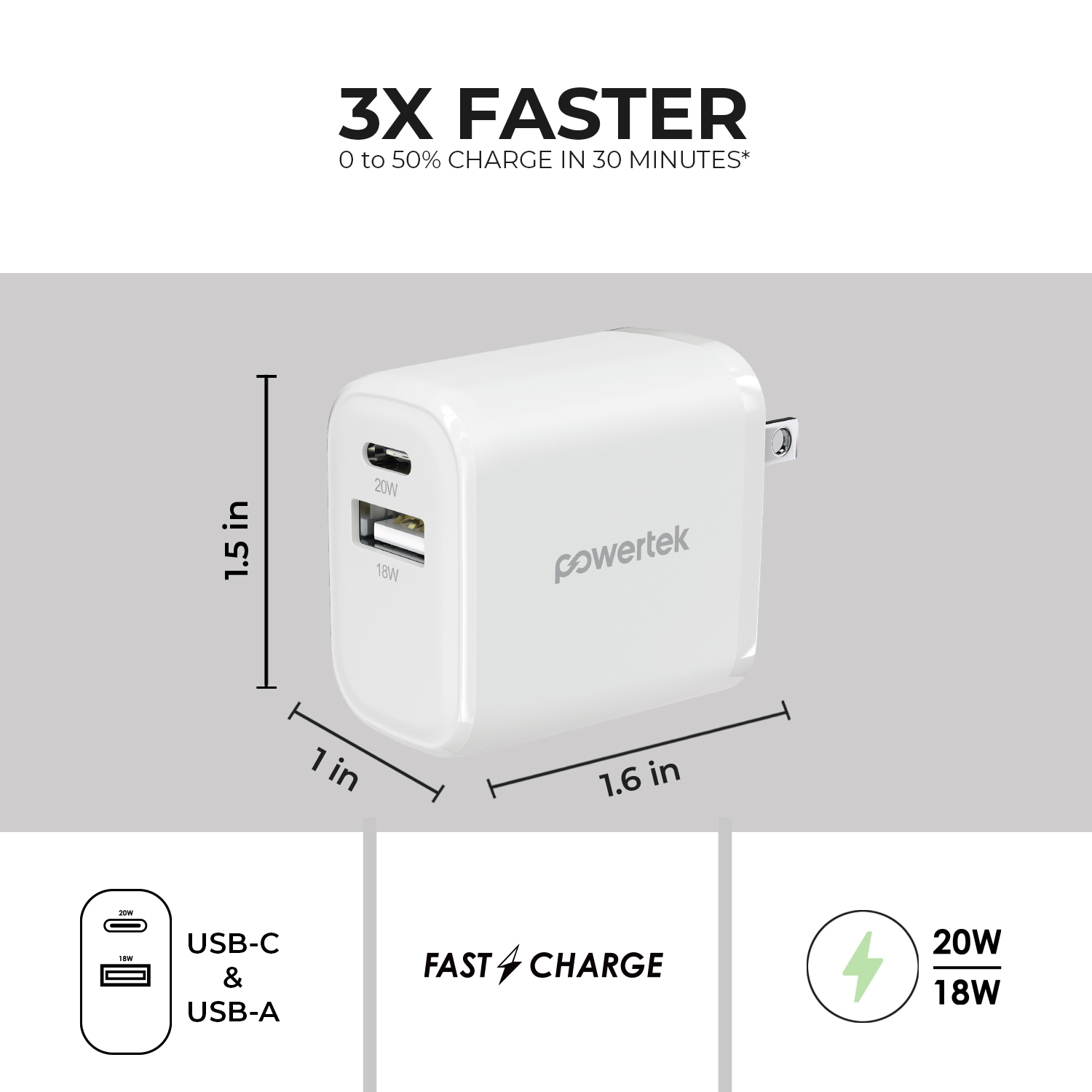 Liquipel Powertek 20W A/C Combo Wall Charger Woven - White