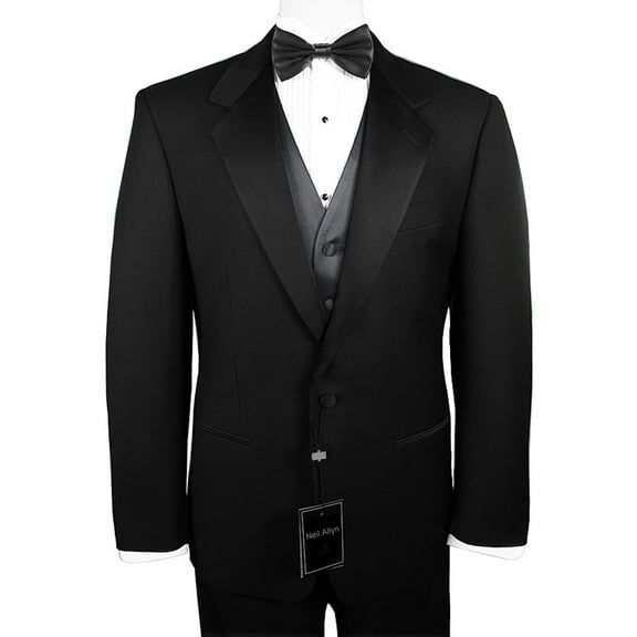 Neil Allyn 7-Piece Formal Tuxedo with Pleated Front Pants, Shirt, Charcoal Vest, Bow-Tie & Cuff Links. Prom, Wedding, Cruise