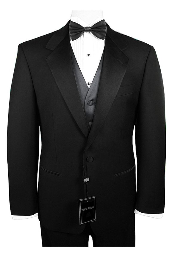 7-Piece Formal Tuxedo with Flat Front Pants, Shirt, Charcoal Vest, Bow-Tie & Cuff Links. Prom, Wedding, Cruise