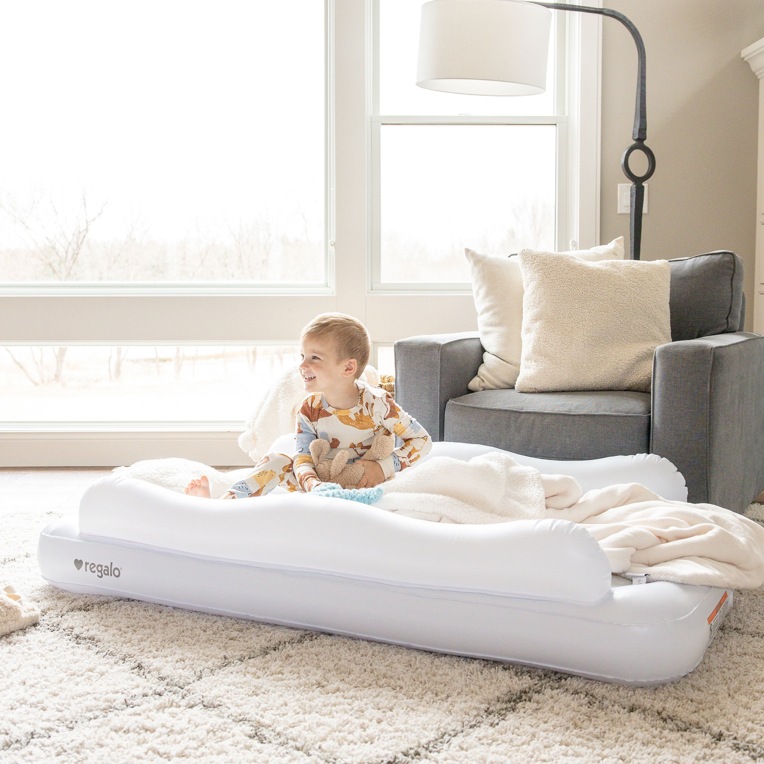 Regalo Inflatable Toddler Travel Bed with Safety Rails, Air Pump & Carry Bag, White