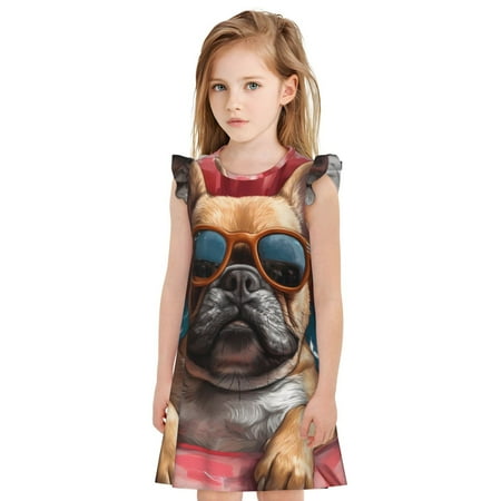 Sigee French Bulldog In Sunglasses for Girls Sleepwear  Night Sleep Dress Pajamas  Kids Nightgown-Medium