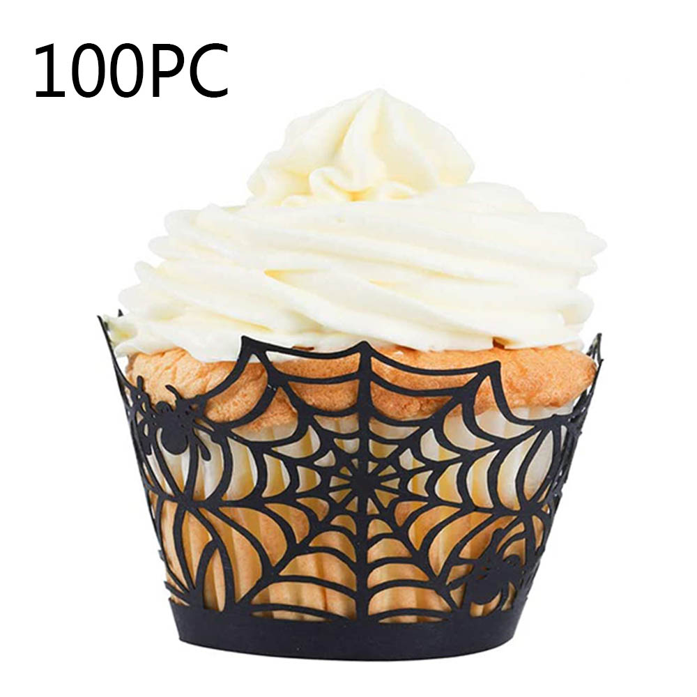 100 PCS Black Cupcake Liners Toppers Wrappers Halloween Cupcake Case