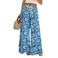 thumbnail image 2 of Dress Pants Women Petite High Waisted Wide Leg Summer Beach Vacation Women's Pants Boho Lounge Casual Palazzo Trousers Sky Blue 2XL, 2 of 7