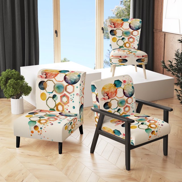 Designart Chaise d'Appoint Moderne "Geometric Hexagon and Circle V" Jaune - Fauteuil Moderne pour Salon