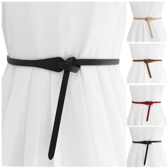 Helii Black Women Casual Retro Solid Color PU Belt Tie Knot Decorative Waist Belt for Dresses