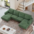 thumbnail image 3 of 106" Corduroy Sofa for Living Room, U Shaped Couch, Wood Frame, Green, 3 of 9