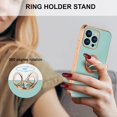 thumbnail image 6 of Electroplated Magnetic Ring Holder Case, 360 Degree with Rotation Metal Finger Ring Holder Magnet Car Holder Soft Silicone Shockproof Cover for iPhone 13 Pro Max 6.7 inch - Mint Green, 6 of 16