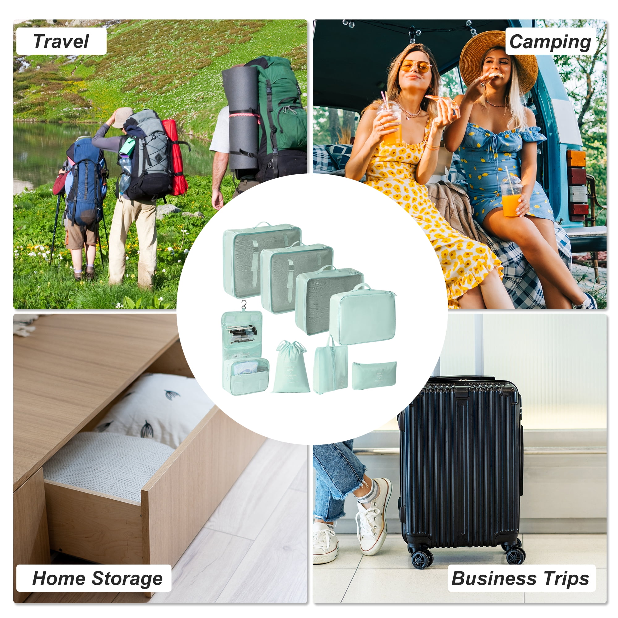 Unique Bargains 8 Pcs Portable Packing Cube Set for Luggage Light Blue