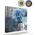 thumbnail image 3 of Mordern Abstract Wall Art - Navy Blue Flower Framed Artwork Watercolor Dahila Pictures Prints Wall Decor for Bathroom Kitchen, Bedroom Living Room Canvas Wall Art, 12" x 12", 3 of 6