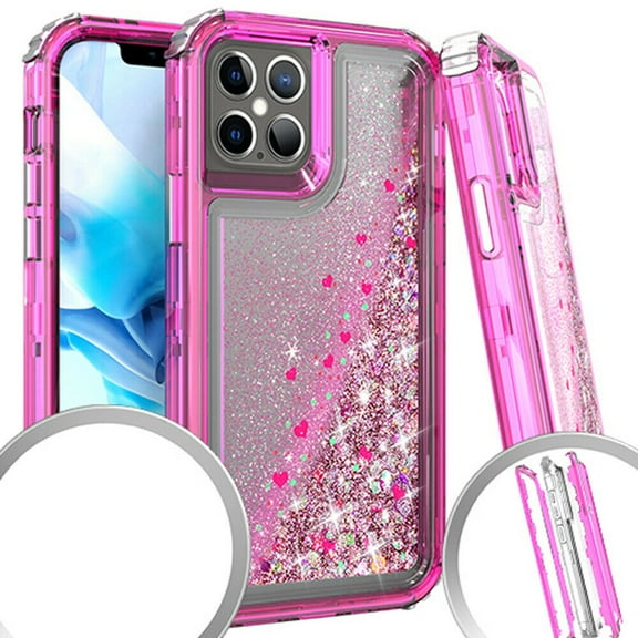 Kaleidio Case For iPhone 12 Pro Max (6.7") [Kleer Hybrid] 3-Piece Impact [Drop Protection] Shockproof See-Thru Cover [Pink/Pink Liquid Glitter]