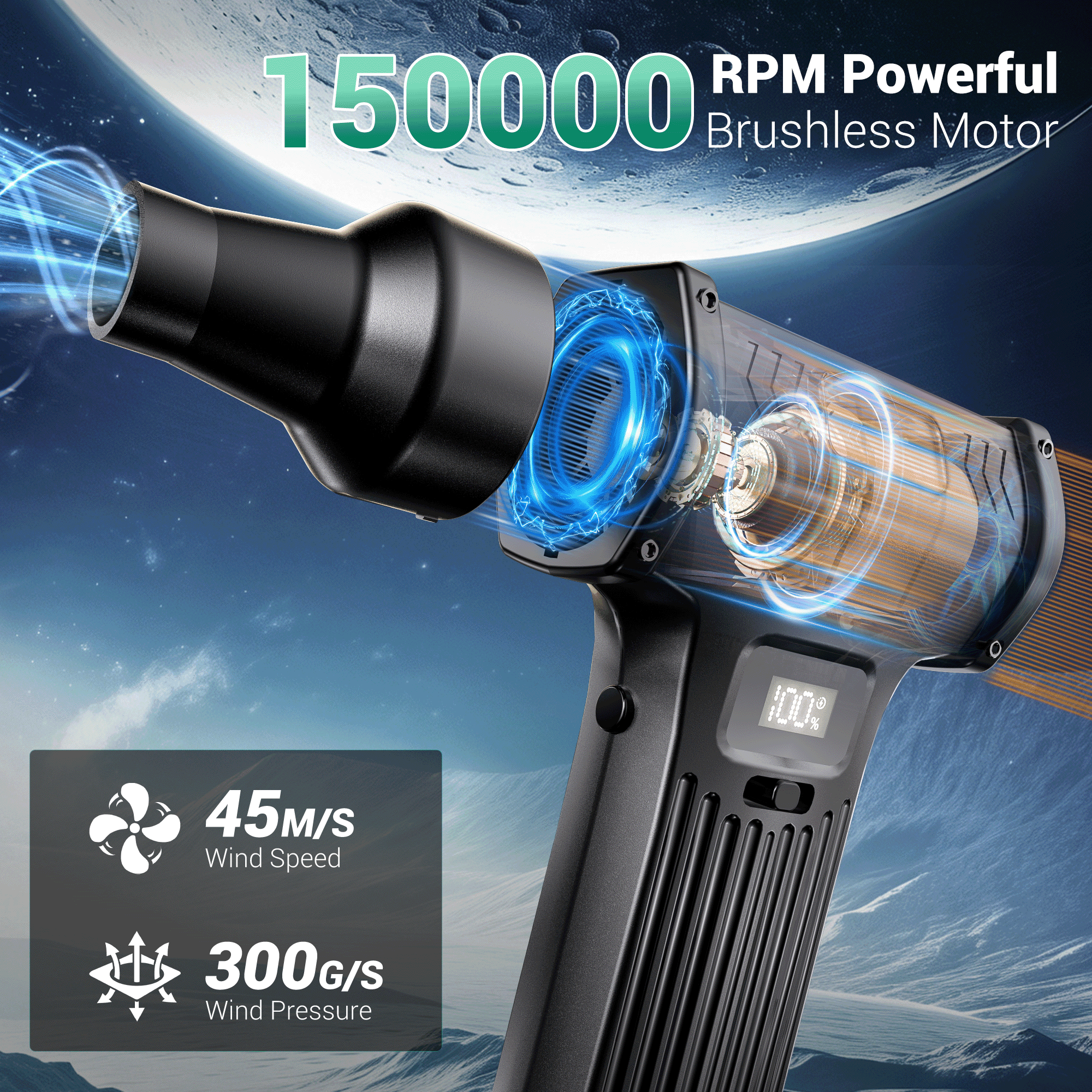 NIGHTEEN Compressed Air Duster,150000 RPM Cordless Electric Air Duster for Computer Cleaning with Brushes and Nozzles