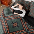 thumbnail image 4 of jejeloiu Vintage Aztec Geometric 7pcs Bedding Comforter Set,Boho Bohemain Style Queen Bedding Sets,Green Orange Queen Sheet Sets For Adult,Breathable Home Decor Reversible, 4 of 8