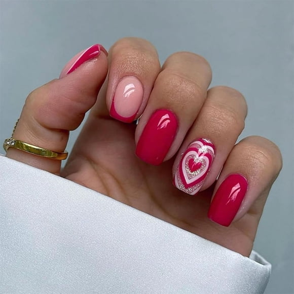 Uñas postizas adhesivas PEPFTG diseño corazón de San Valentín 24 piezas