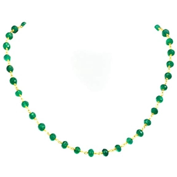 14k Gold Filled Onyx Necklace Green Faceted Goldtone Beaded Chain Link, 18" Designed for Adult Women