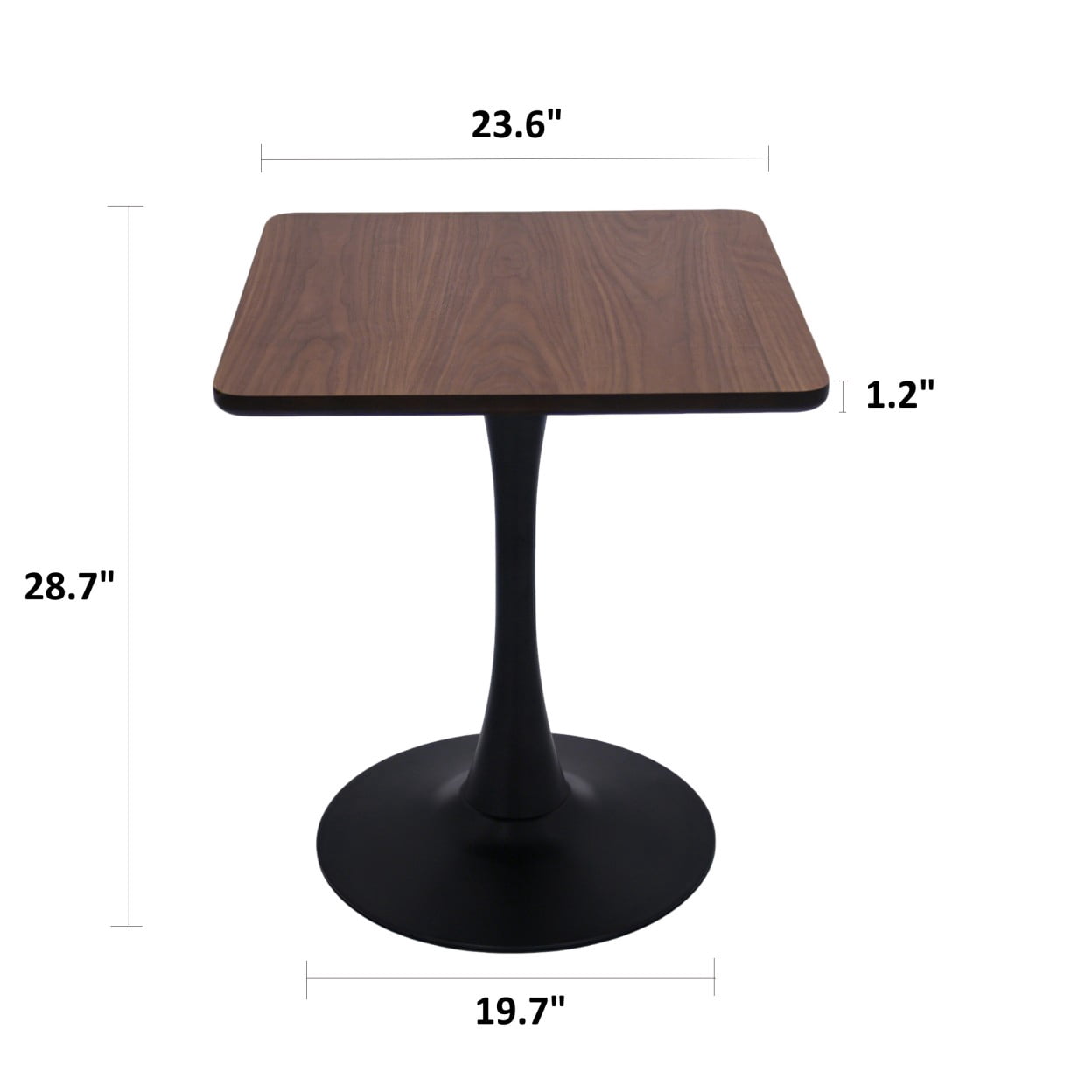 Square Dining Table, 23.6" Tulip Pedestal Table, Mid Century Modern Kitchen Table for 2, Small Space Bistro Dining Table for Apartment Living Room Cafe, Walnut