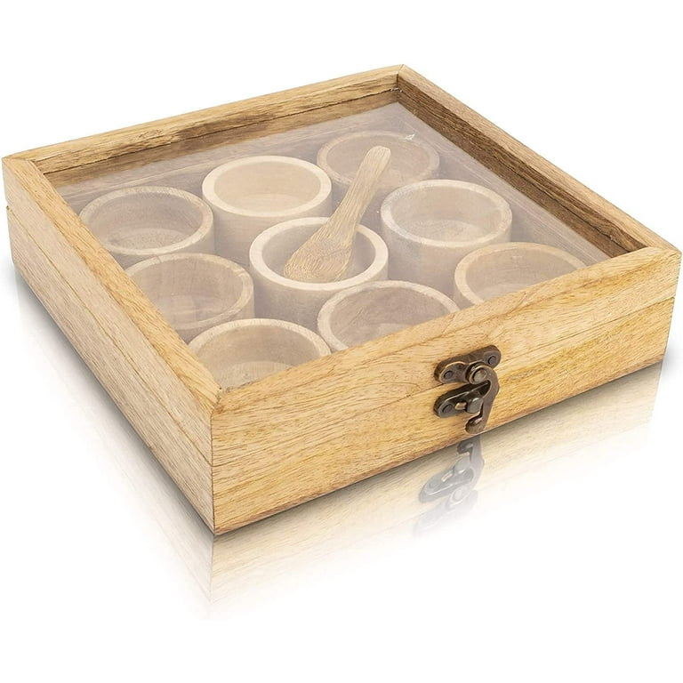 Handmade Wooden Seasoning Herb Spice Masala Box Container Holder