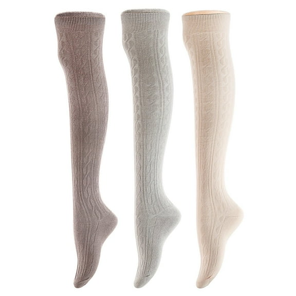 3 Pairs Awesome Women Thigh High Cotton Boot Socks. Durable Knee High Socks, Perfect As Winter & Spring Socks Size 6-9 T1024 DarkGrey,Grey,Cream