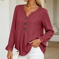 thumbnail image 6 of LEKWK Ruffle Long Sleeve Shirts for Women V Neck Button Front Linen Tops Pleated Loose Dressy Casual Tunic Tops Fall Daily Office Travel Outfits, 6 of 6