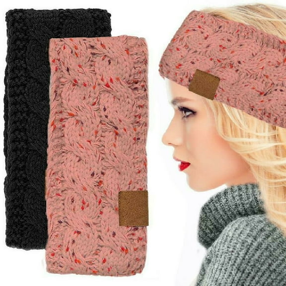 2-Pack of Knit Headband Ear Warmer One Size Fits-Burgundy and Black