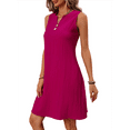 thumbnail image 3 of Women Summer Dresses for Island Vacation Sleeveless V Neck Tunic Dress Casual Beach Sundress Rose Red S, 3 of 9