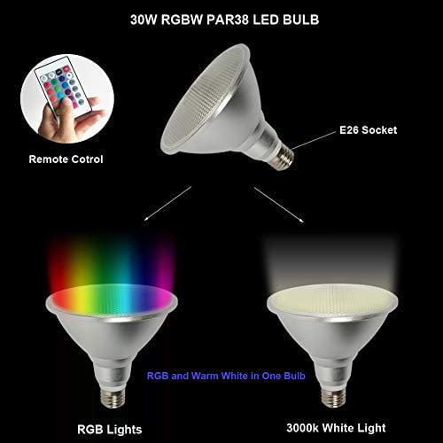 PAR38 LED Flood Light Bulb 30W RGB+Warm White Color Changing Spotlight Bulb with Remote Control Waterproof Light for Courtyard Lawn Home Living Room Party Decoration,Indoor/Outdoor 