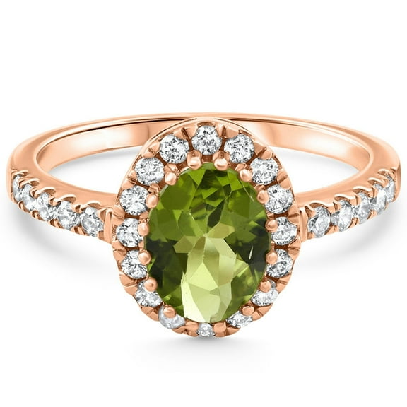 Pompeii 1 1/2Ct Oval Peridot Halo Diamond Ring 14k Gold Lab Grown (G/H,VS1-VS2)
