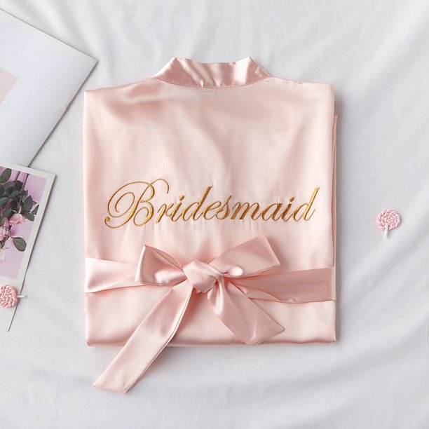 Bata de novia para la mañana, pijama holgado de primavera, verano y otoño, camisón de seda de imitación, bata de baño bordada para boda, vestido de dama de honor para grupo de mujeres