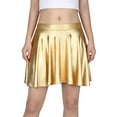 thumbnail image 2 of HDE Women's Shiny Liquid Metallic Wet Look Flared Pleated Skater Skirt Gold XXL, 2 of 6