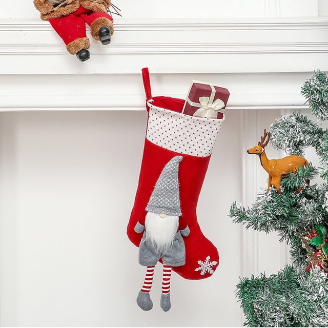 Fiudx Media Navideña, Diseño Rojo, Gran Capacidad, Hermoso Bordado, Cuerda para Colgar para Exhibirla Fácilmente, Perfecta para Decorar El Hogar y El Árbol, Regalo de Año Nuevo, Incluye 1 Media.