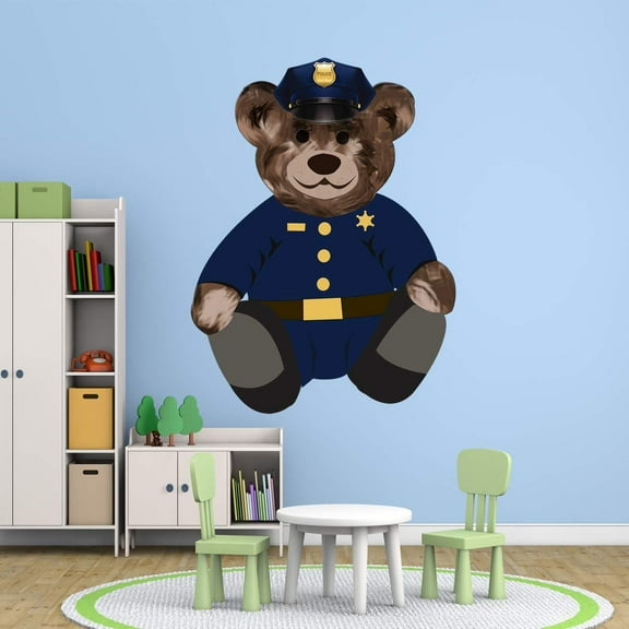 VWAQ Police Cop Teddy Bear Wall Decal - Kids Room Sticker Decorations - TEB3