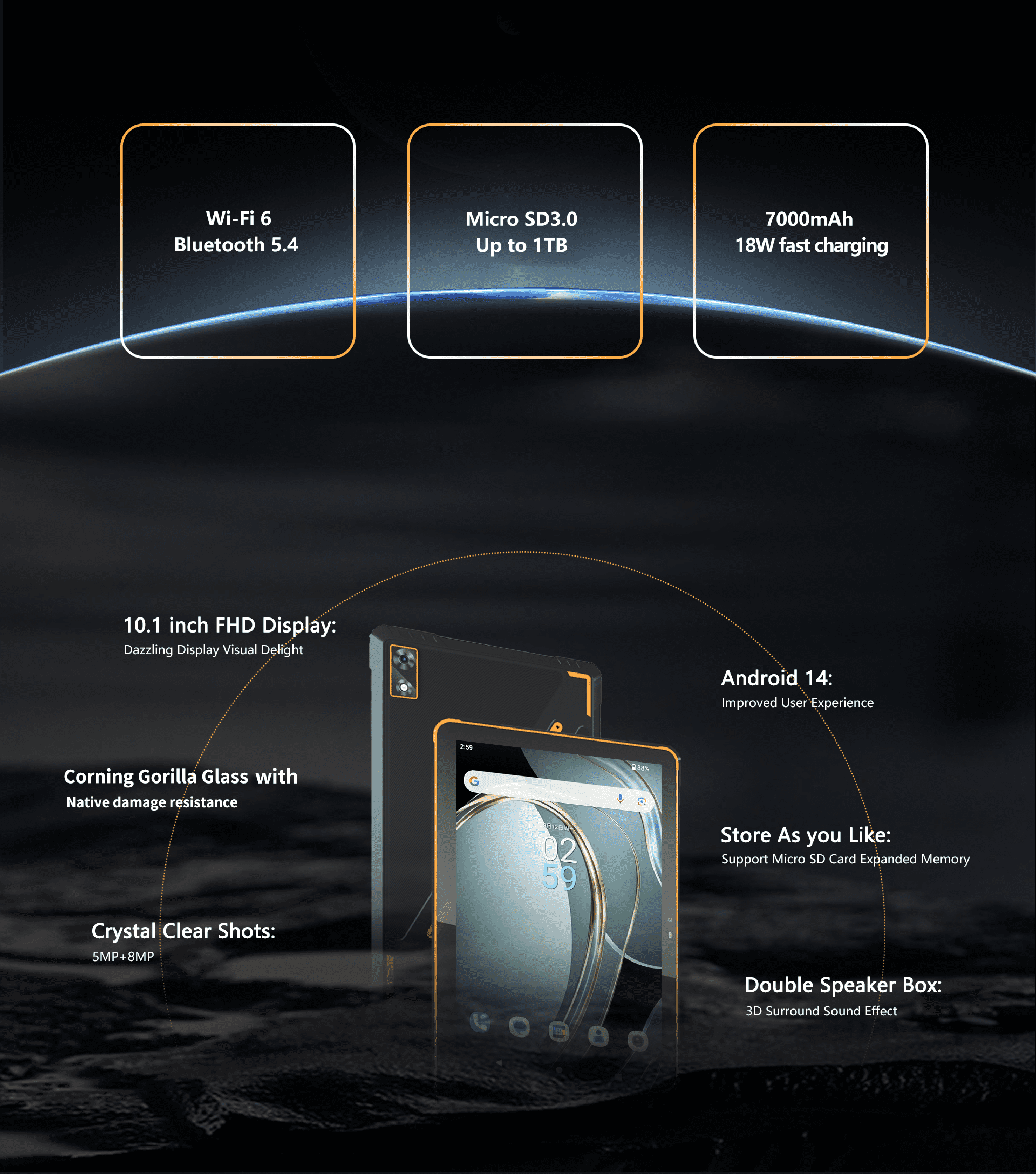 AOZORA K101w Android Rugged Tablet 10.1-inch 7000mAh Octa Core CPU IP68 Dual Speakers Wi-Fi Tablet