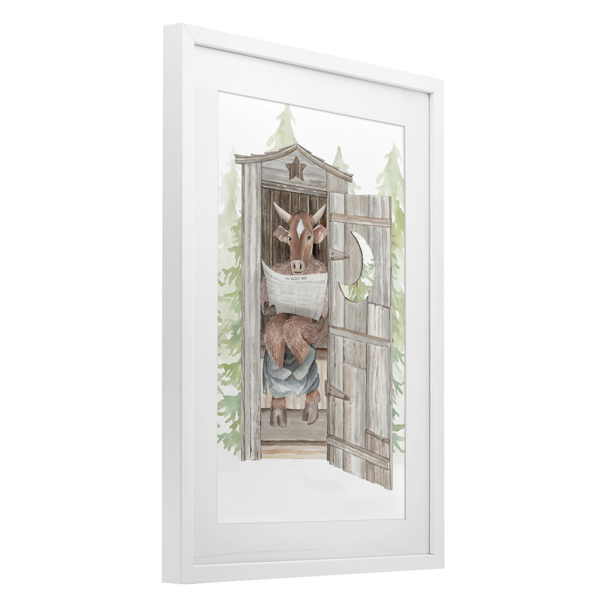 Stupell Industries Daily Moo Outhouse Reading White Framed Print Under Glass, design by Cindy Jacobs