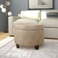 thumbnail image 2 of HomePop Pouf de Rangement Rond Transitionnel en Bois et Similicuir, Brun, 2 of 7