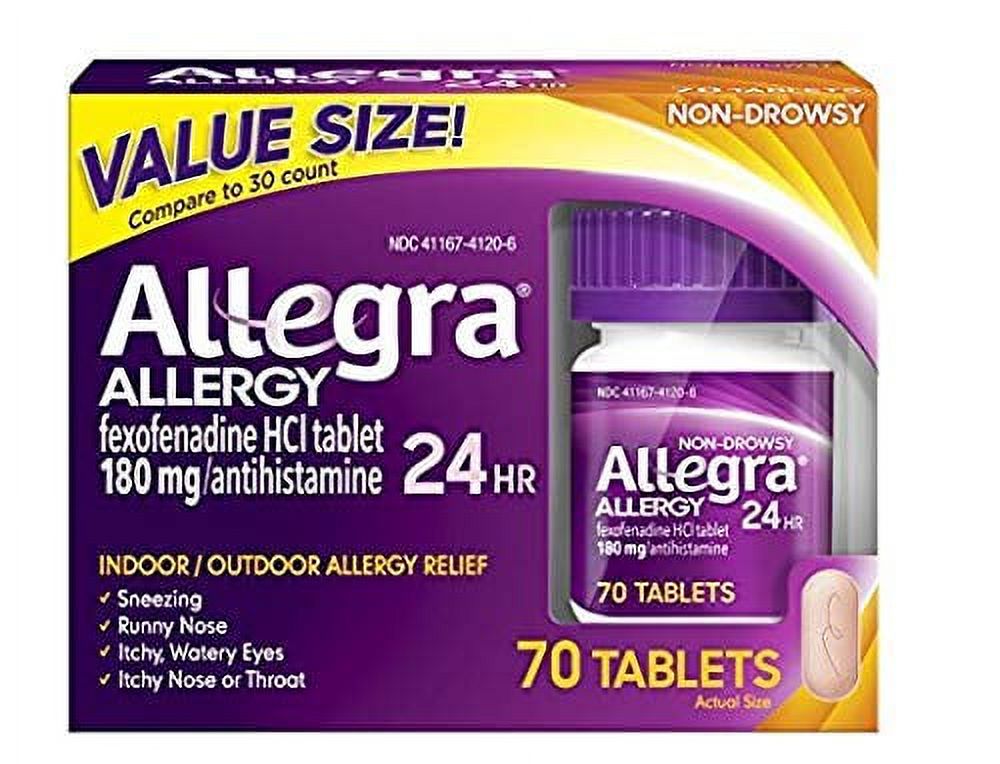 Allegra Adult 24 Hour Allergy Relief 70-Count Long-Lasting Fast-Acting Antihistamine for Noticeable Relief from Indoor and Outdoor Allergy Symptoms