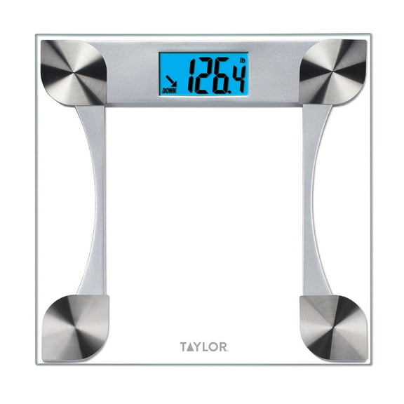 Taylor 12.2" x 12.2" Weight Tracking Glass Body Weight Scale Battery Powered, FSA HSA Eligible, 440 lb Capacity, Clear