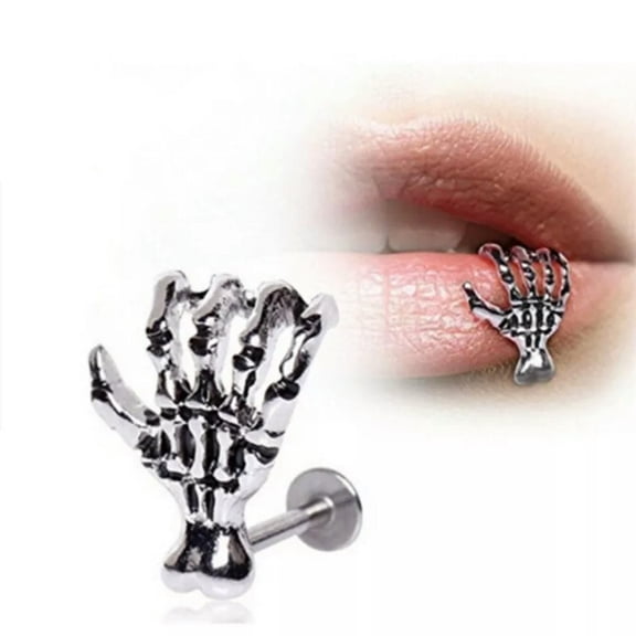 GKNET Women Skull Hand Lip Piercing Delicate Jewelry Punk Piercing Skeleton Lip L
