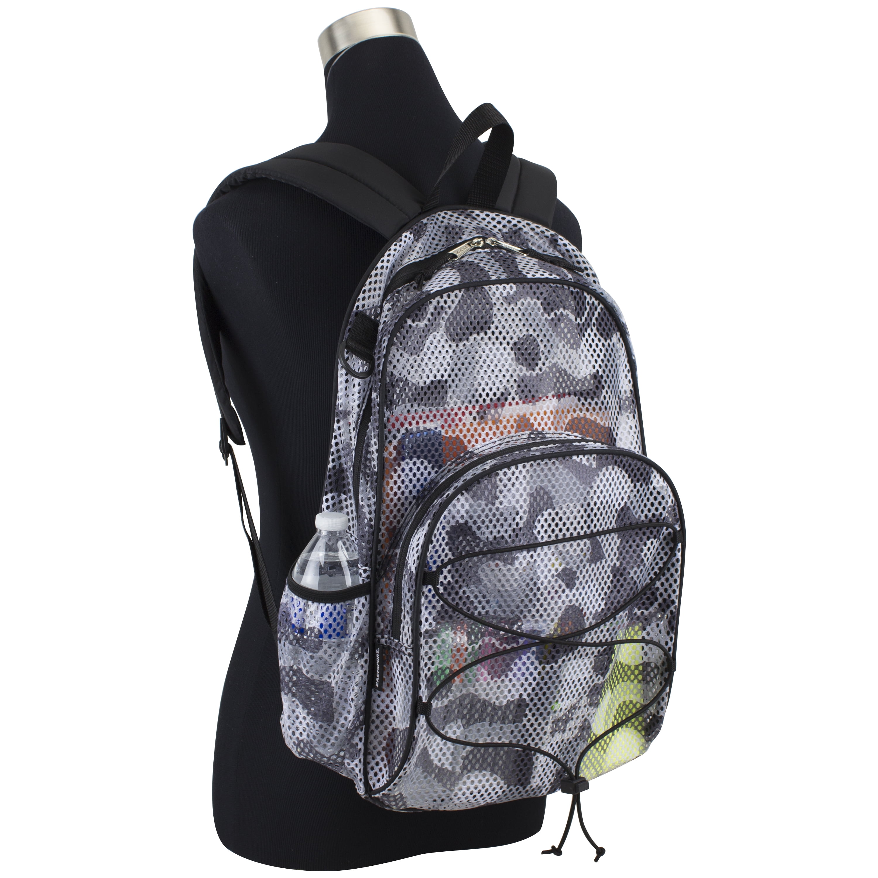 Eastsport Unisex Mesh Bungee Backpack with Padded Shoulder Straps, Graphite Camouflage