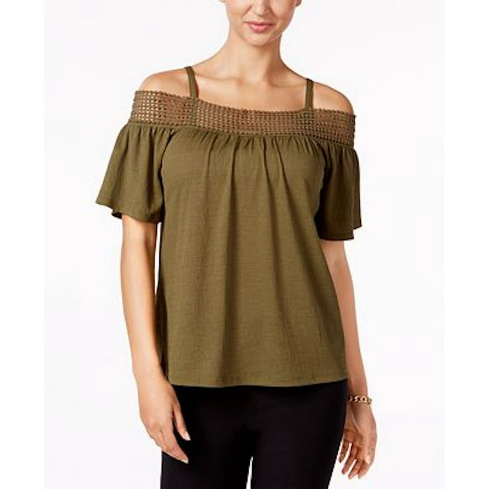 Cable & Gauge Cable & Gauge Women Stretch Green Cold Shoulder Lace