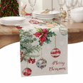 thumbnail image 3 of Christmas Table Runner Christmas Balls Snowflake Table Runners Pine Tree Branch Poinsettia Cotton Linen Dresser Scarf Kitchen Dining Table Decor for Christmas Holiday Party Decor 13x36 Inch, 3 of 9