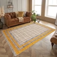 thumbnail image 2 of Casavani Handmade Cotton Dhurrie Living Room, Dining Room Rug Outdoor Patio Rug, Yellow 6x9 feet, 2 of 6