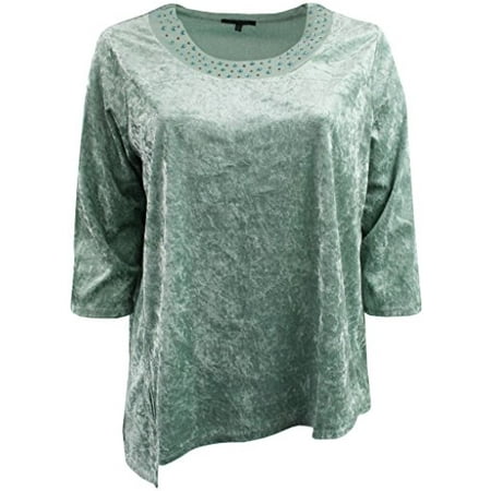 - Plus Size Womens Asymmetrical Rhinestone Stylish Top Shirt Blouse Clothing Green 1X (16.022)