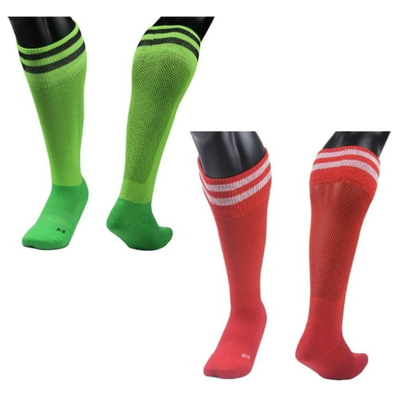 Lian LifeStyle Exceptional Boy's 2 Pairs Knee High Sports Socks for Soccer, Softball, Baseball, Soccer, and Many Other Sports XL002 Size XXS GREEN,RED