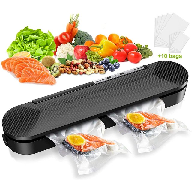 Machine de Scellage sous Vide, Scelleuse Automatique pour Aliments et Stockage, Machine d'Emballage sous Vide Compacte avec 10 Pcs Kit de Démarrage de Sacs sous Vide pour Sous Vide et Conservation des Aliments