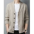 thumbnail image 4 of Kukuzhu Men's Casual Shawl Collar Button Down Cabel Knit Cardigan Sweater with Pockets, 4 of 6
